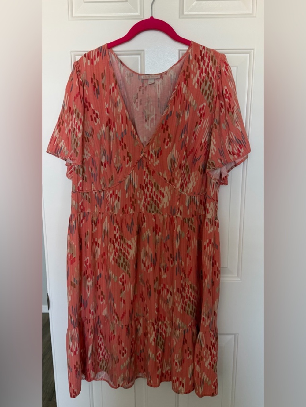 Knox Rose Coral Ikat Print Flutter Sleeve Dress